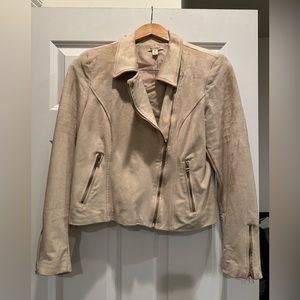 Tan suede jacket.